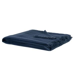 Plaid bleu motif tissé jacquard à franges 130x170