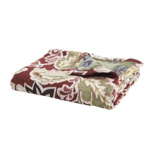 Plaid bordeaux motif floral tissé jacquard et franges 130x1…