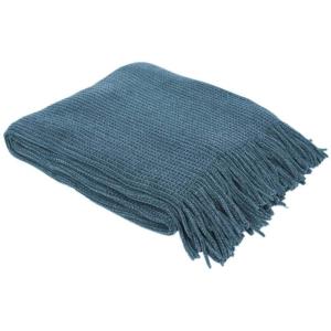 Plaid chenille en polyester avec franges 120 x 150 cm bleu…