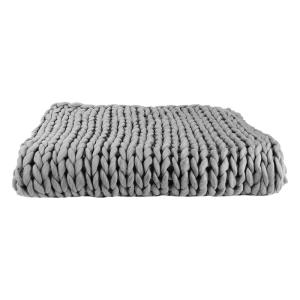 Plaid  chunky 120x150cm grosse maille tressée coloris gris