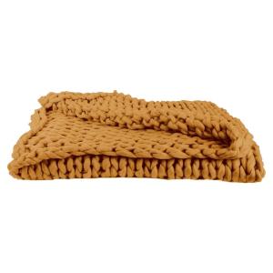 Plaid  chunky 120x150cm grosse maille tressée coloris ocre
