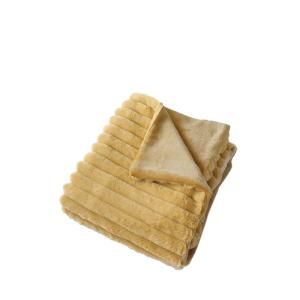 Plaid côtelé à effet fourrure polyester ocre 150 x 125