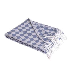 Plaid coton bleu marine et blanc 130x170 cm