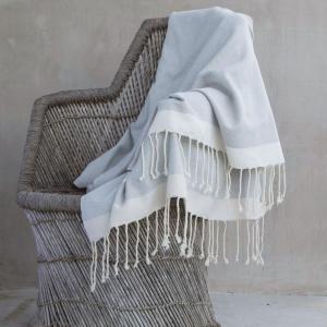 Plaid coton gris perle / écru 130x170