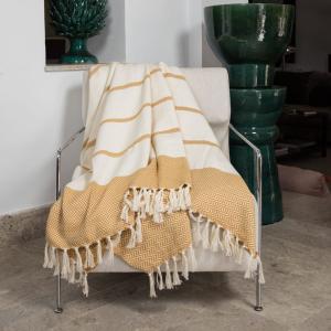 Plaid coton moutarde 160x250