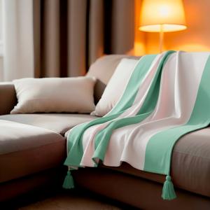 Plaid coton vert et blanc 180x220 cm