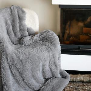 Plaid couverture Longwool gris clair 220x240cm