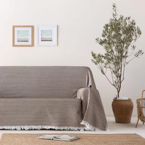 Plaid couvre-lit en coton nid d'abeille taupe 140x180 cm