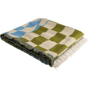 Plaid damier en acrylique et polyester bleu et vert