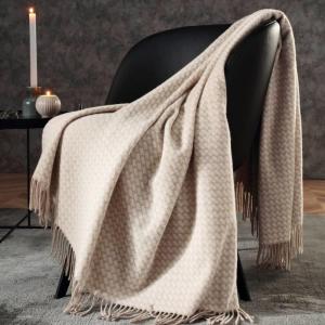 Plaid en cachemire et en laine beige 130 x 170 cm
