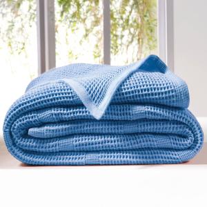 Plaid en coton bleu azur 150x150cm