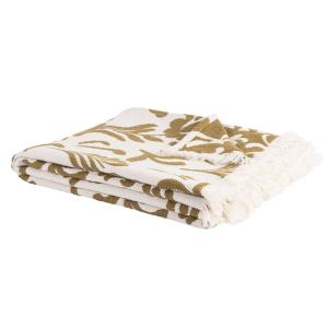Plaid en coton écru motif floral tissé jacquard vert olive…