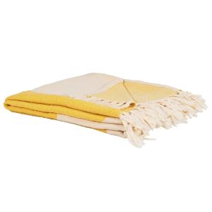 Plaid en coton écru motif tissé jacquard jaune 170x130