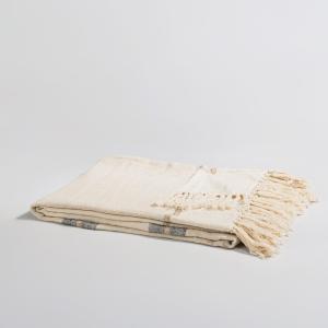 Plaid en coton et lin à rayures beiges et marron 130x170