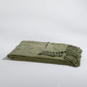 Plaid en coton motif floral vert 130x170