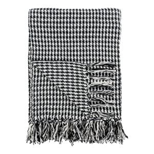 Plaid en coton pied de poule noir et blanc avec franges