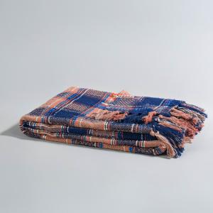 Plaid en coton tissé à carreaux bleus et marron 130x170