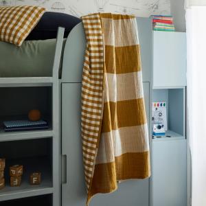 Plaid en Double gaze gaufrée à carreaux réversible Jaune