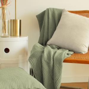 Plaid en gaze de coton 130x170cm Sauge