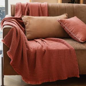 Plaid en gaze de coton avec franges Rouge sienne 110x170cm