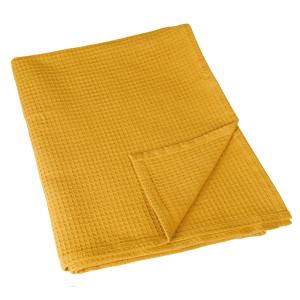 Plaid en nid d'abeille coton jaune 125x180 cm