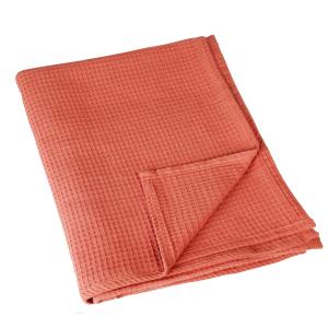 Plaid en nid d'abeille coton orange 125x180 cm