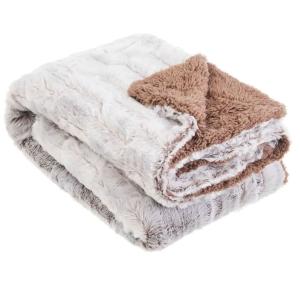 Plaid fausse fourrure sherpa blanc et marron 125x150cm
