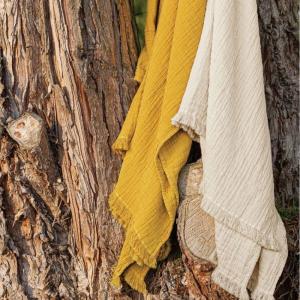 Plaid gaze de coton matelassé gaze de coton/coton jaune ocr…