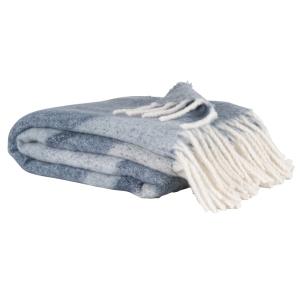 Plaid gratté bleu et blanc motif tissé jacquard et franges…