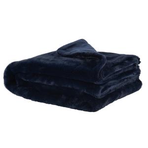 Plaid imitation fourrure bleu foncé 170x130