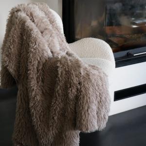 Plaid imitation poils longs Longwool beige taupe 130x170cm