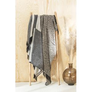 Plaid jacquard à franges gris coton et polyester recyclés 1…