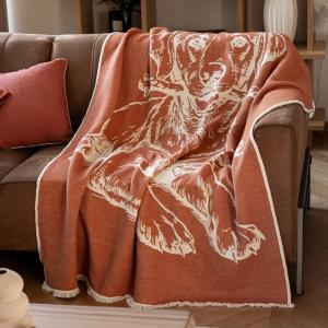 Plaid Jacquard Rouge sienne, écru 130x170cm