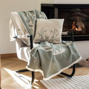 Plaid Jacquard Vert de gris, écru 130x170cm