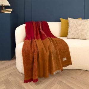 Plaid  laine & autres fibres bordeaux 130x190 cm