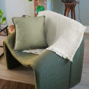 Plaid lin/coton avec franges Ecru 130x170cm