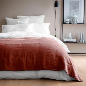 Plaid matelassé en lin lavé Rouge terre 110x230cm
