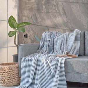 Plaid polaire côtelé extra doux et chaud  blanc/denim 150x1…