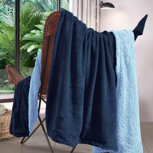 Plaid polaire côtelé ultra chaud  denim 150x180 cm