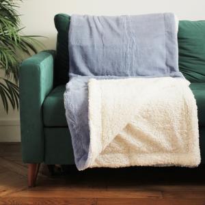 Plaid polaire doublé imitation ''Lapin'' Gris bleu 130x170c…