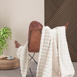 Plaid polaire doux et chaux  ecru 150x180 cm