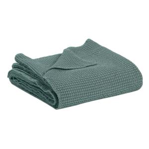 Plaid recyclé Maia en coton vert de gris 140 x 200