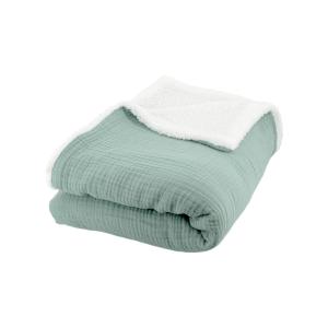 Plaid sherpa et gaze de coton 130 x 170 cm vert amande