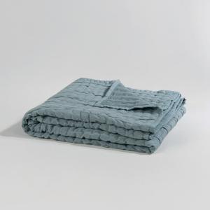 Plaid texturé en coton bleu gris 130x170