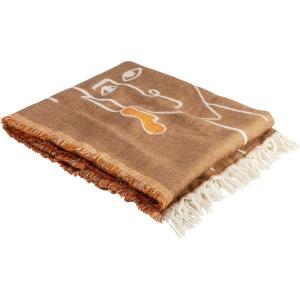 Plaid visages en acrylique et polyester marron