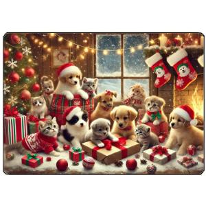 Planche à découper chiots et chatons de Noël 28.5 x 20 cm