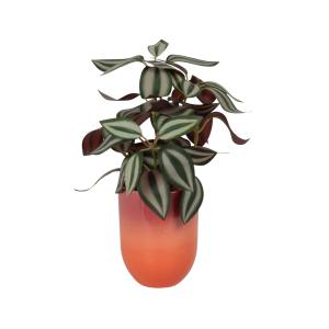 Plante artificielle et pot en céramique orange