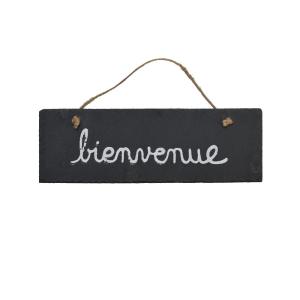 Plaque de porte bienvenue en ardoise grise 30 x 10 cm