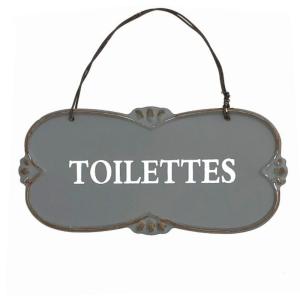 Plaque de porte en métal gris toilettes 12 x 6 cm