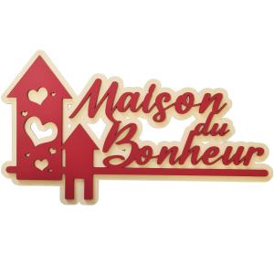 Plaque décorative en relief Maison du Bonheur rouge et crèm…